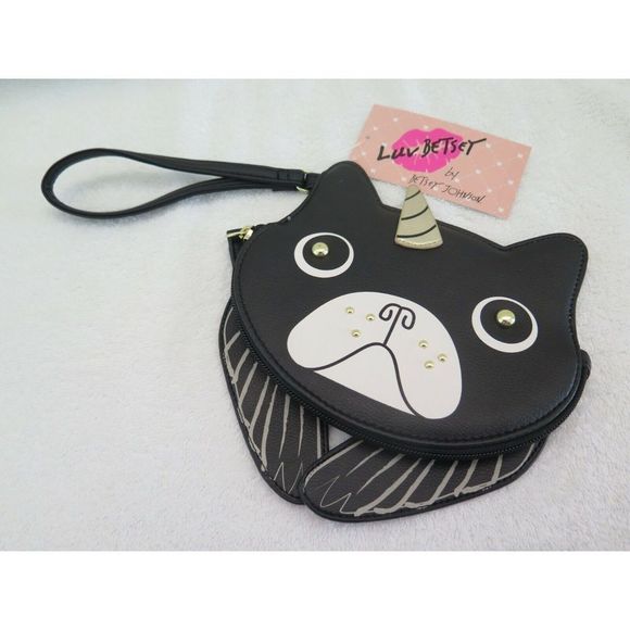 LUV BETSEY Black Frenchie Bulldog Unicorn LBTITAN Coin Purse Wristlet With Wings - Picture 3 of 9